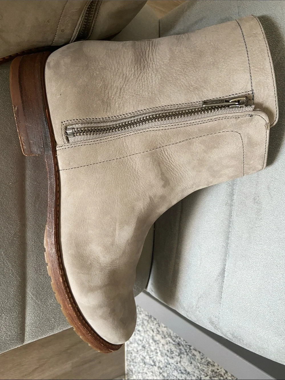 Frye Natalie Light Beige Suede Chukka Boots with 2 Side Zip